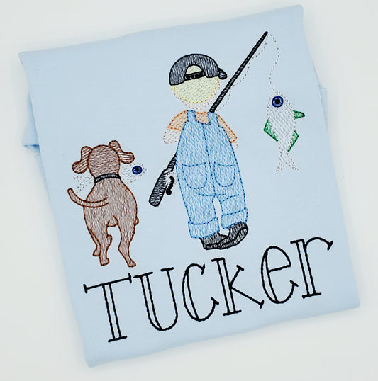 Kids Fishing Embroidery Shirt - MUDBUGSBTQ