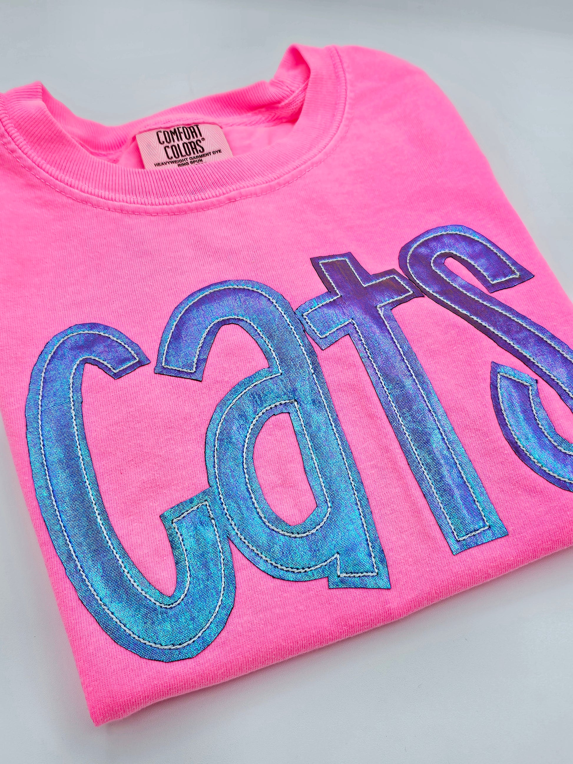 Cats Iridescent Applique Tee - MUDBUGSBTQ