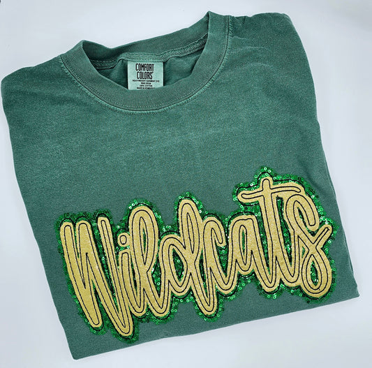 Wildcats (green & gold) Double Applique Tee - MUDBUGSBTQ