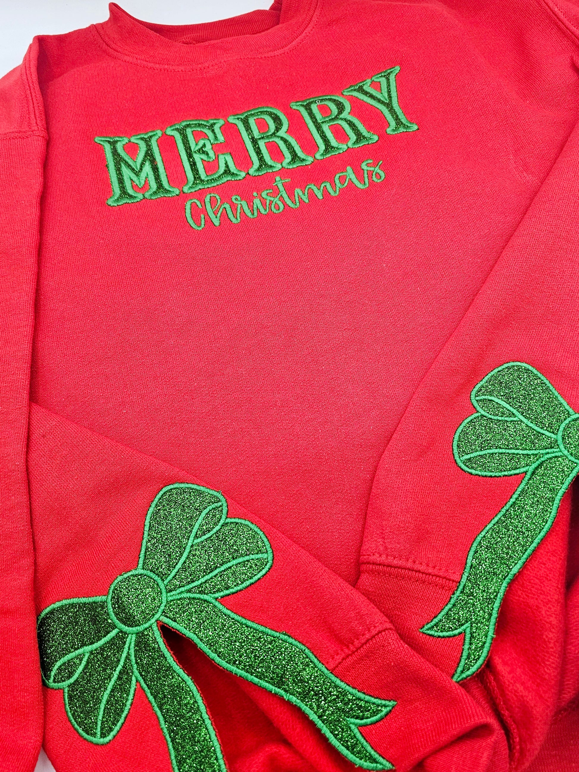 Glitter Merry Side Bow Sweatshirt - MUDBUGSBTQ