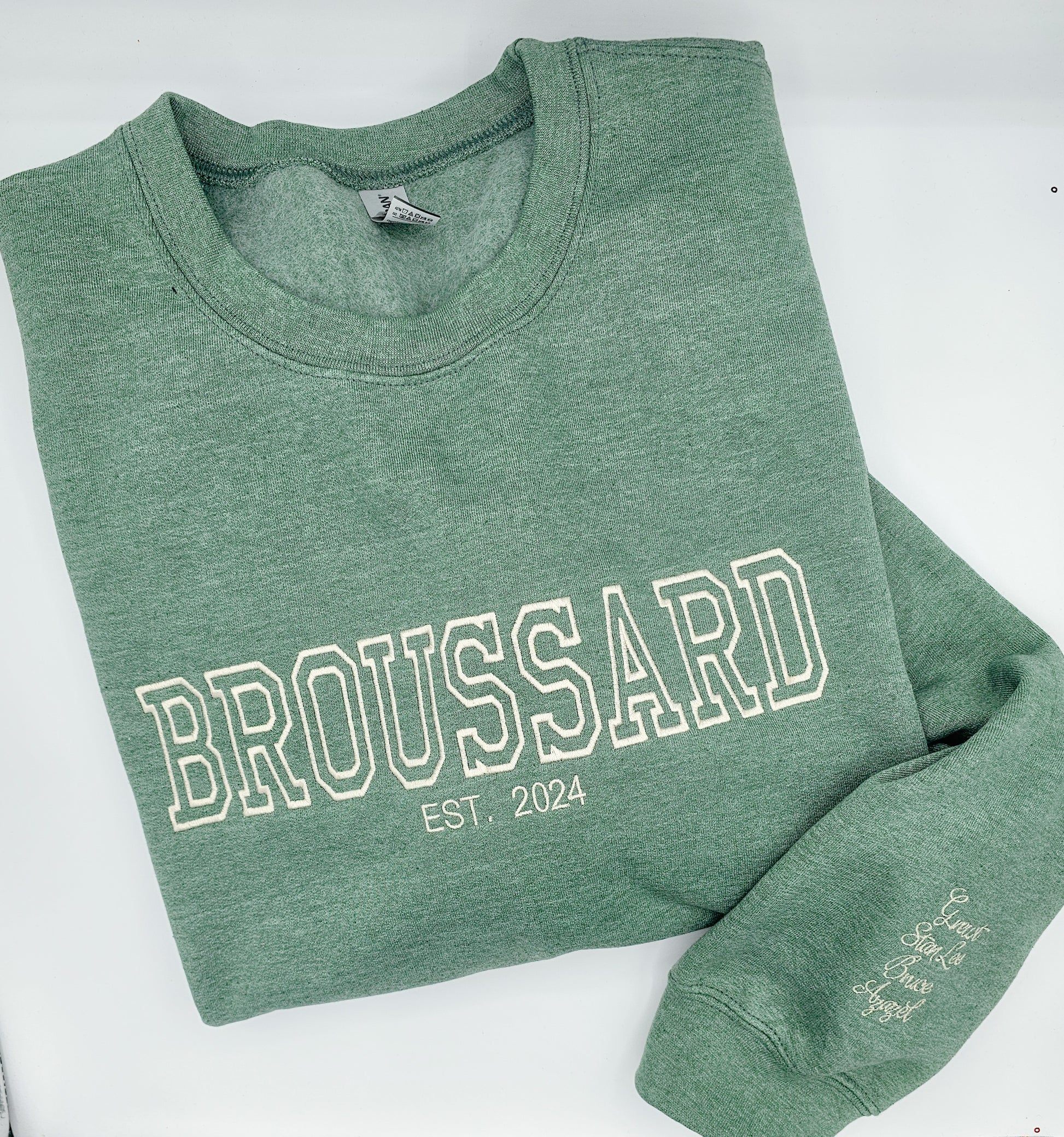 Last Name Est. with Names on Sleeve Sweatshirt - MUDBUGSBTQ