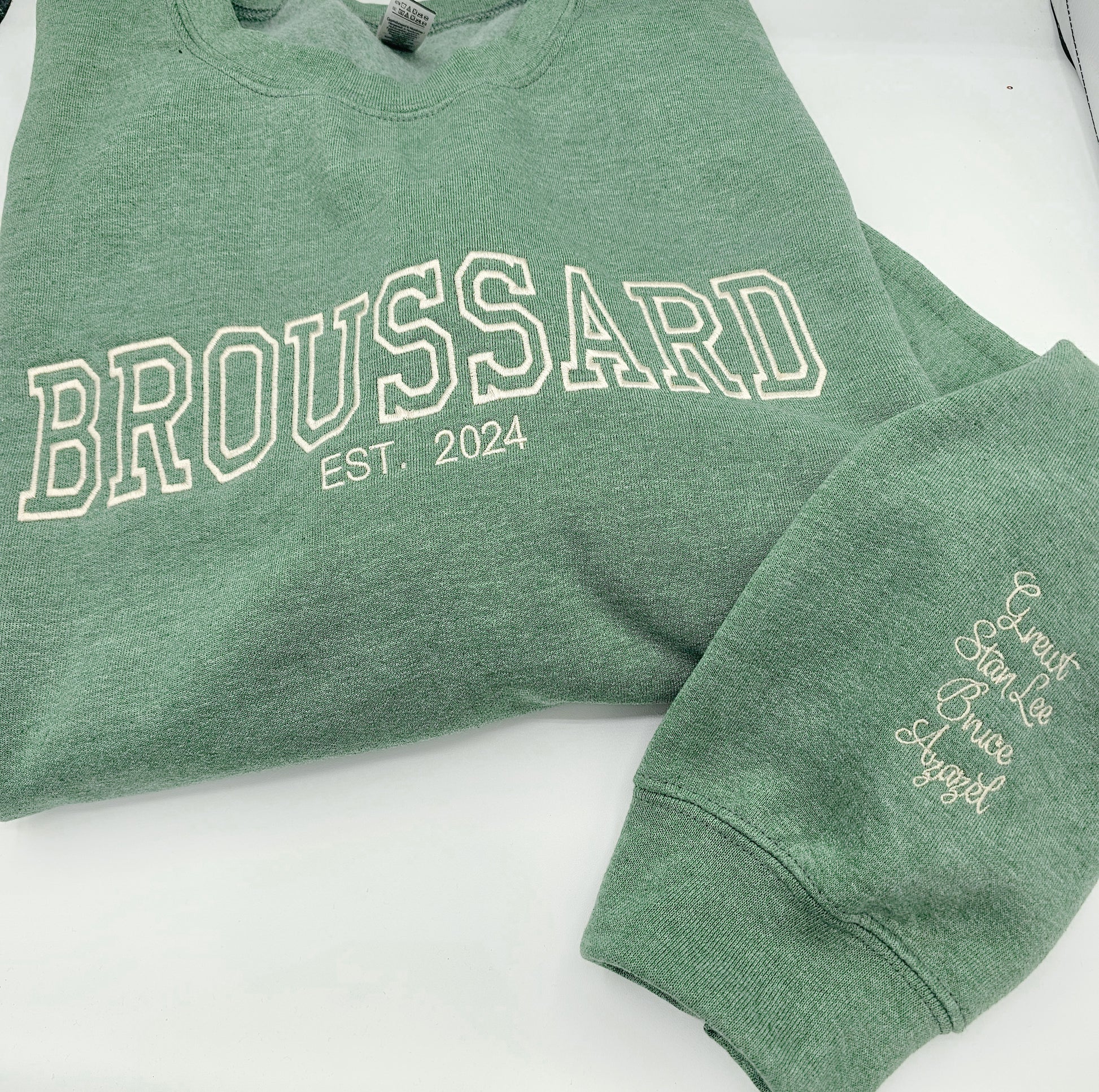 Last Name Est. with Names on Sleeve Sweatshirt - MUDBUGSBTQ