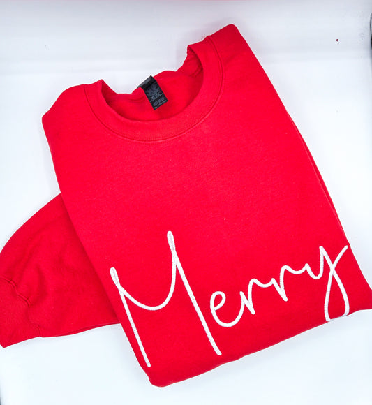 Red Merry Embroidered Sweatshirt - MUDBUGSBTQ