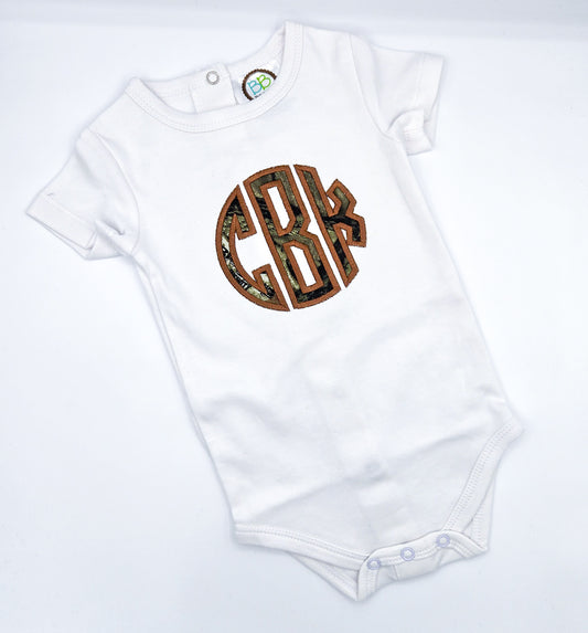 Camo Circle Monogram Onesie - MUDBUGSBTQ