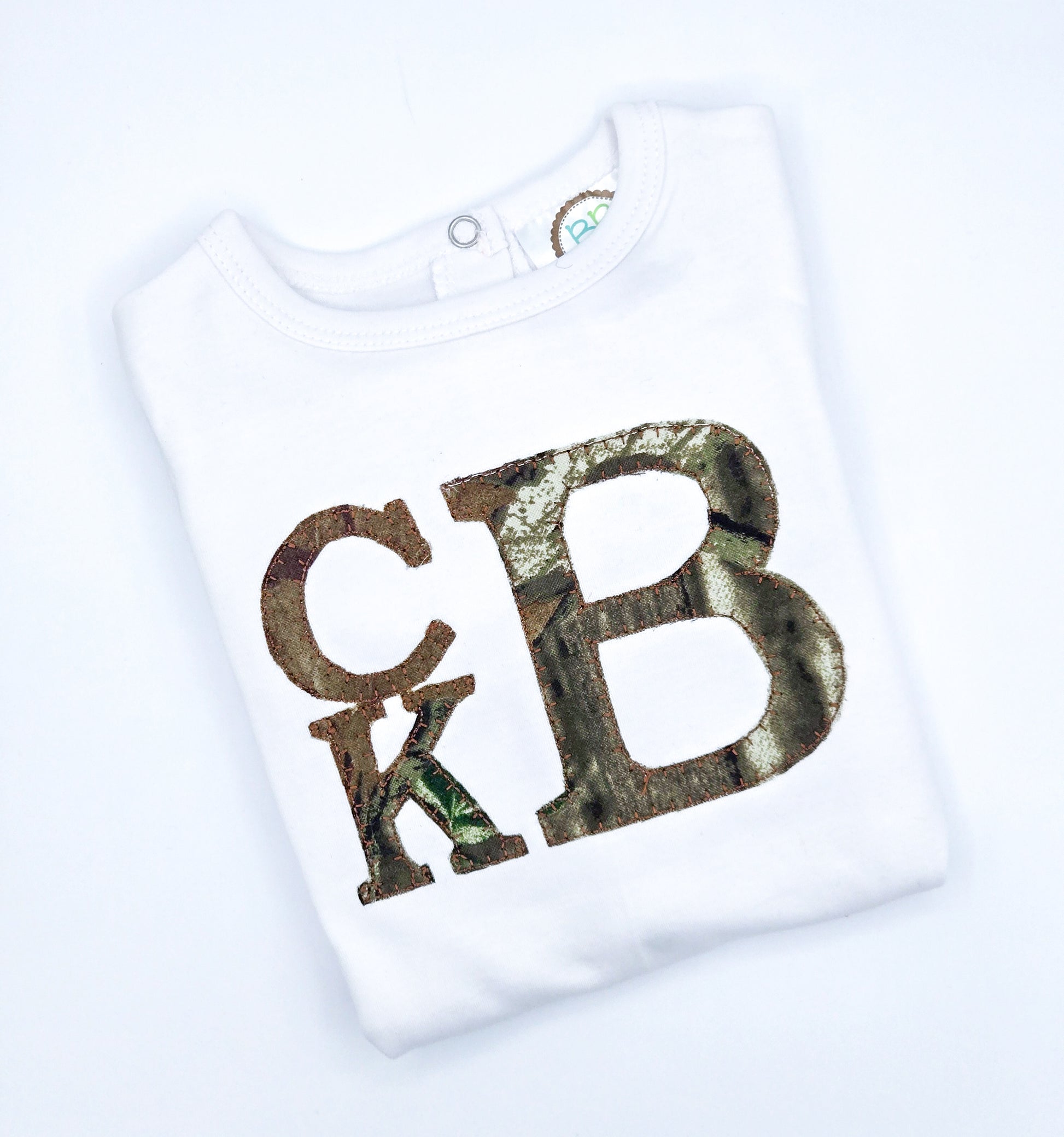 Camo Stacked Monogram Onesie - MUDBUGSBTQ
