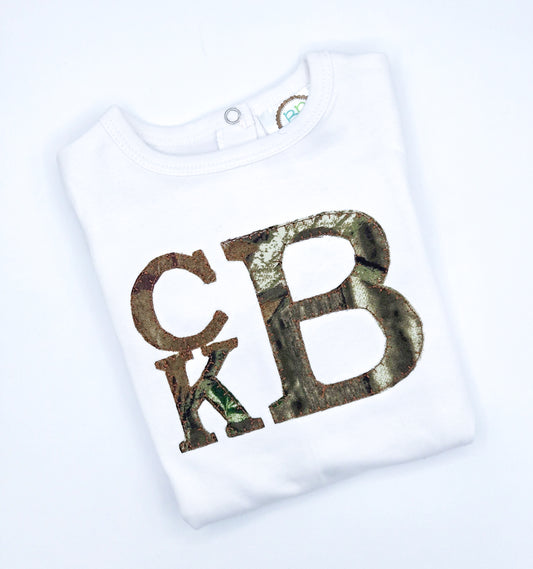 Camo Stacked Monogram Onesie - MUDBUGSBTQ