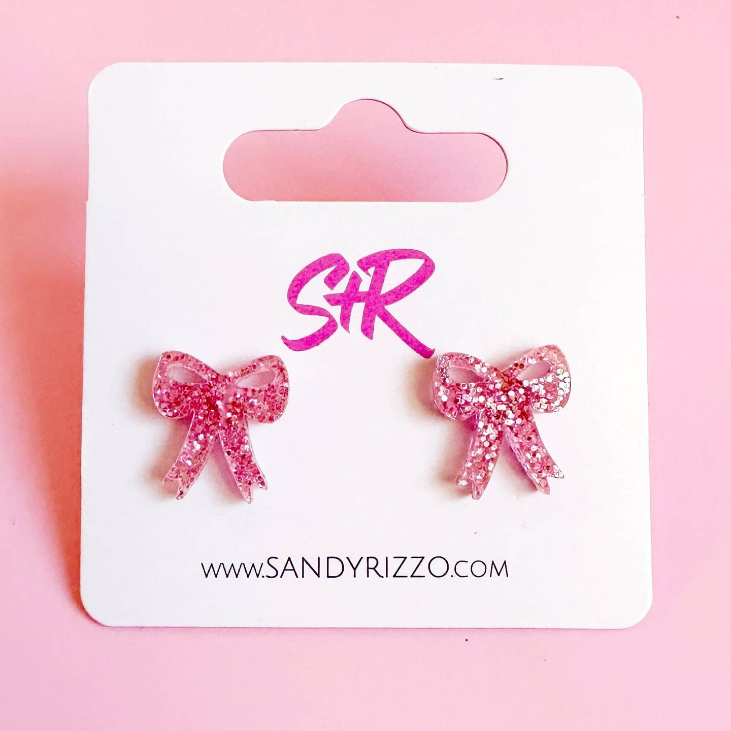 Pink Glitter Bow Studs