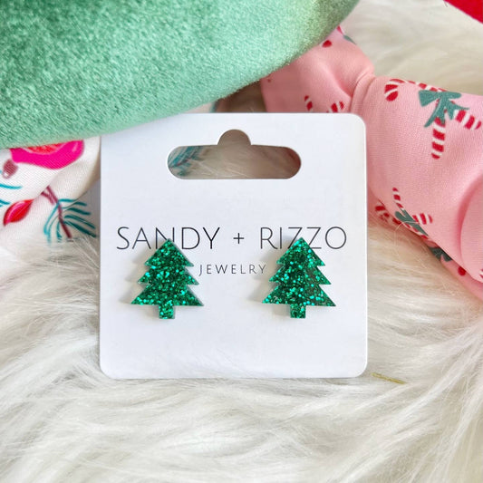 Glitter Christmas Tree Studs - MUDBUGSBTQ