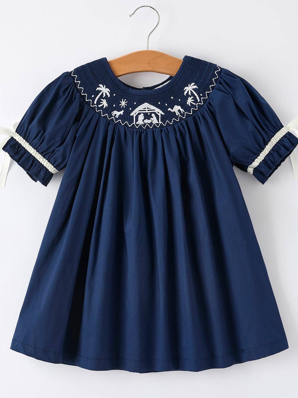 Navy Nativity Smocked Dress