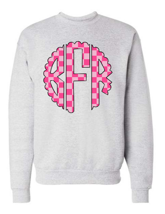 Pink Checkered Monogram Sweatshirt - MUDBUGSBTQ