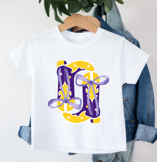 Girls Purple & Gold Boots Tee - MUDBUGSBTQ