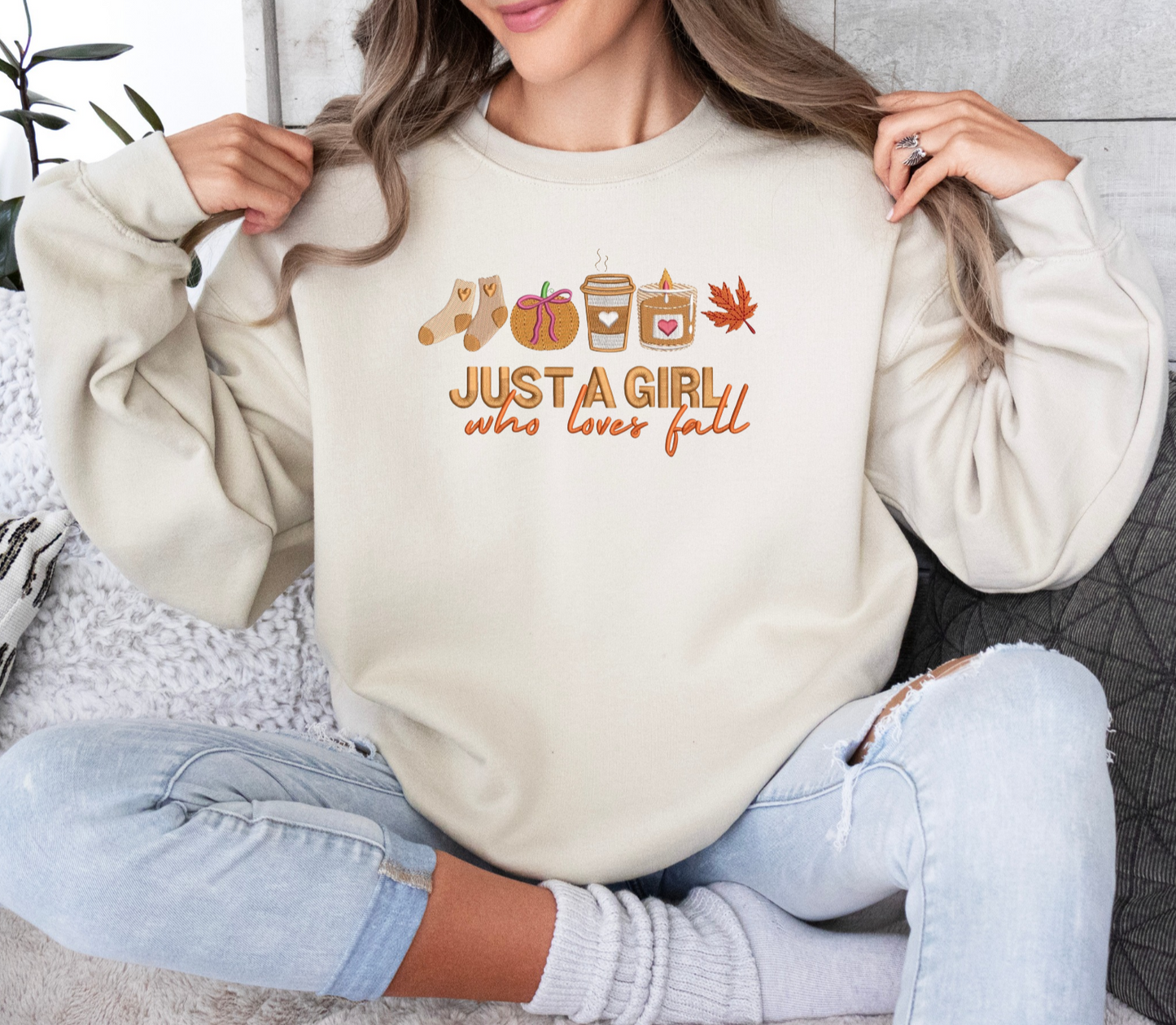 Just A Girl Embroidered Sweatshirt - MUDBUGSBTQ