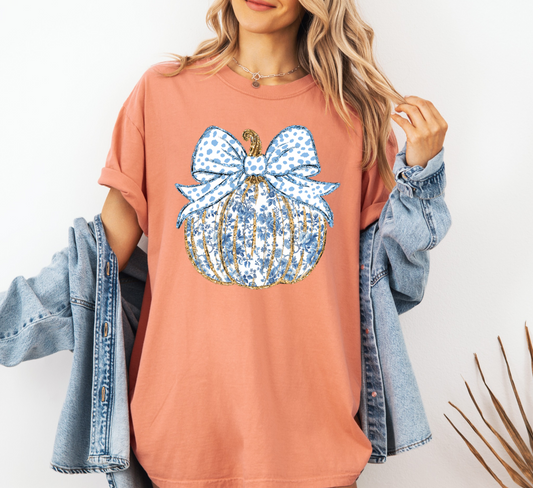 Blue Floral Pumpkin Shirt - MUDBUGSBTQ