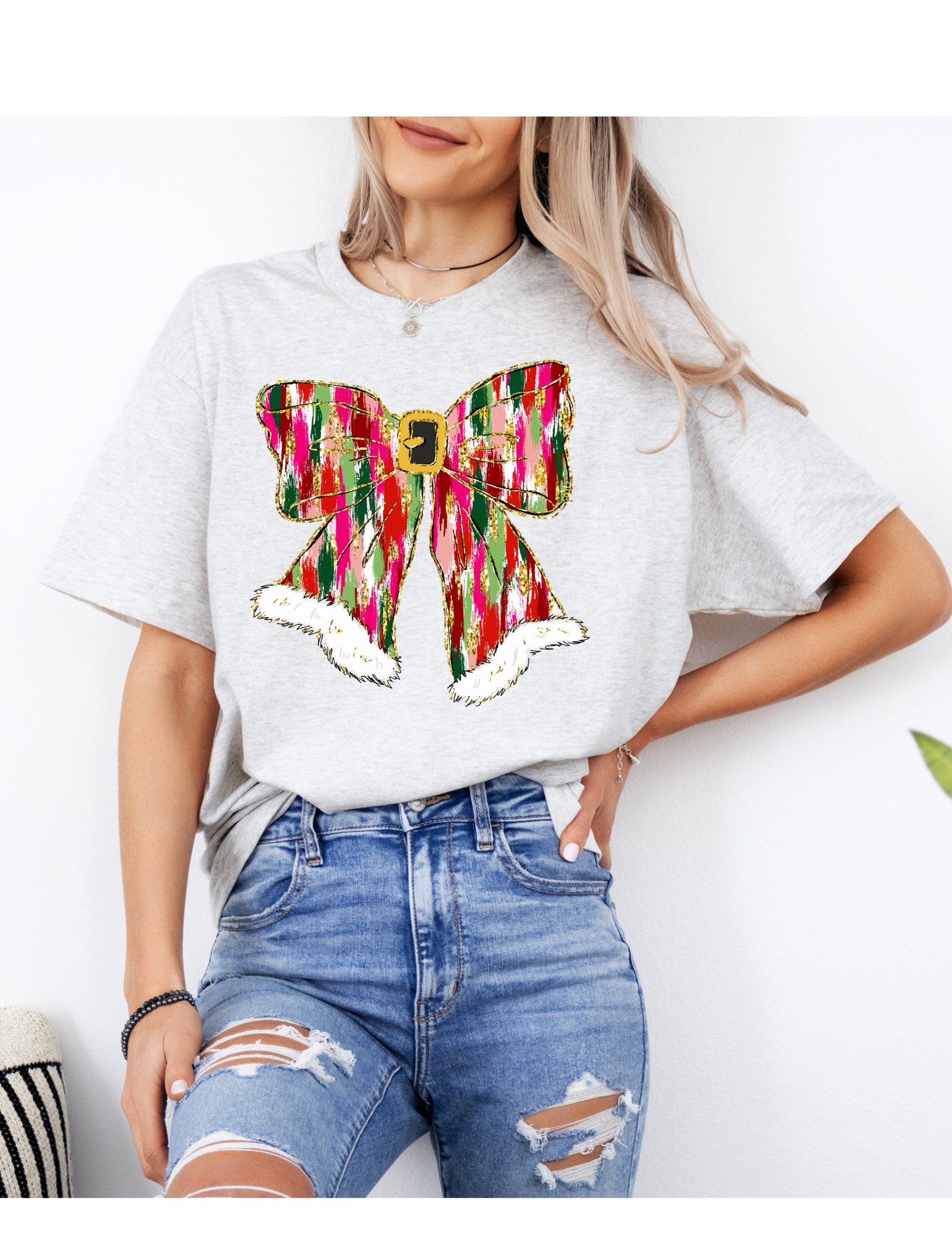 Christmas Bow Tee on Ash Gray - MUDBUGSBTQ