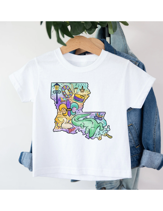 Watercolor Mardi Gras Louisiana Tee - MUDBUGSBTQ