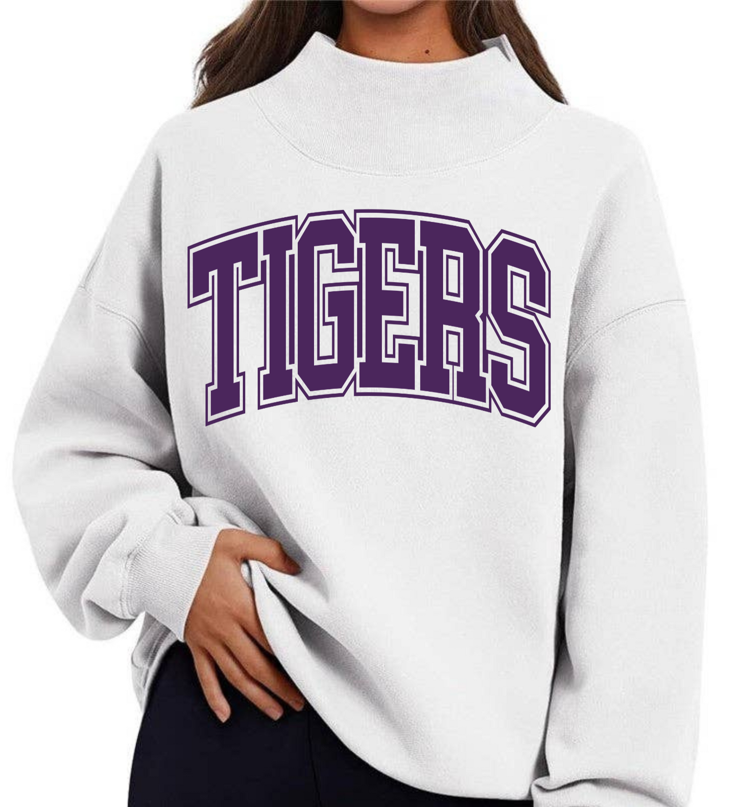 Tigers White Mock Neck Sweatshirt