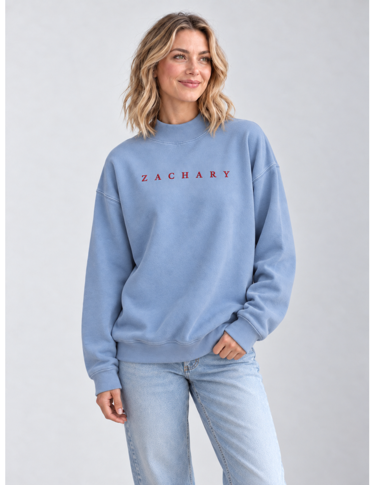 Chicka-d Dainty Zachary Embroidered Mock Neck