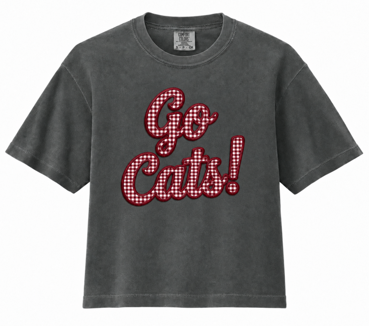 Go Cats! Gingham Appliqué Boxy Tee