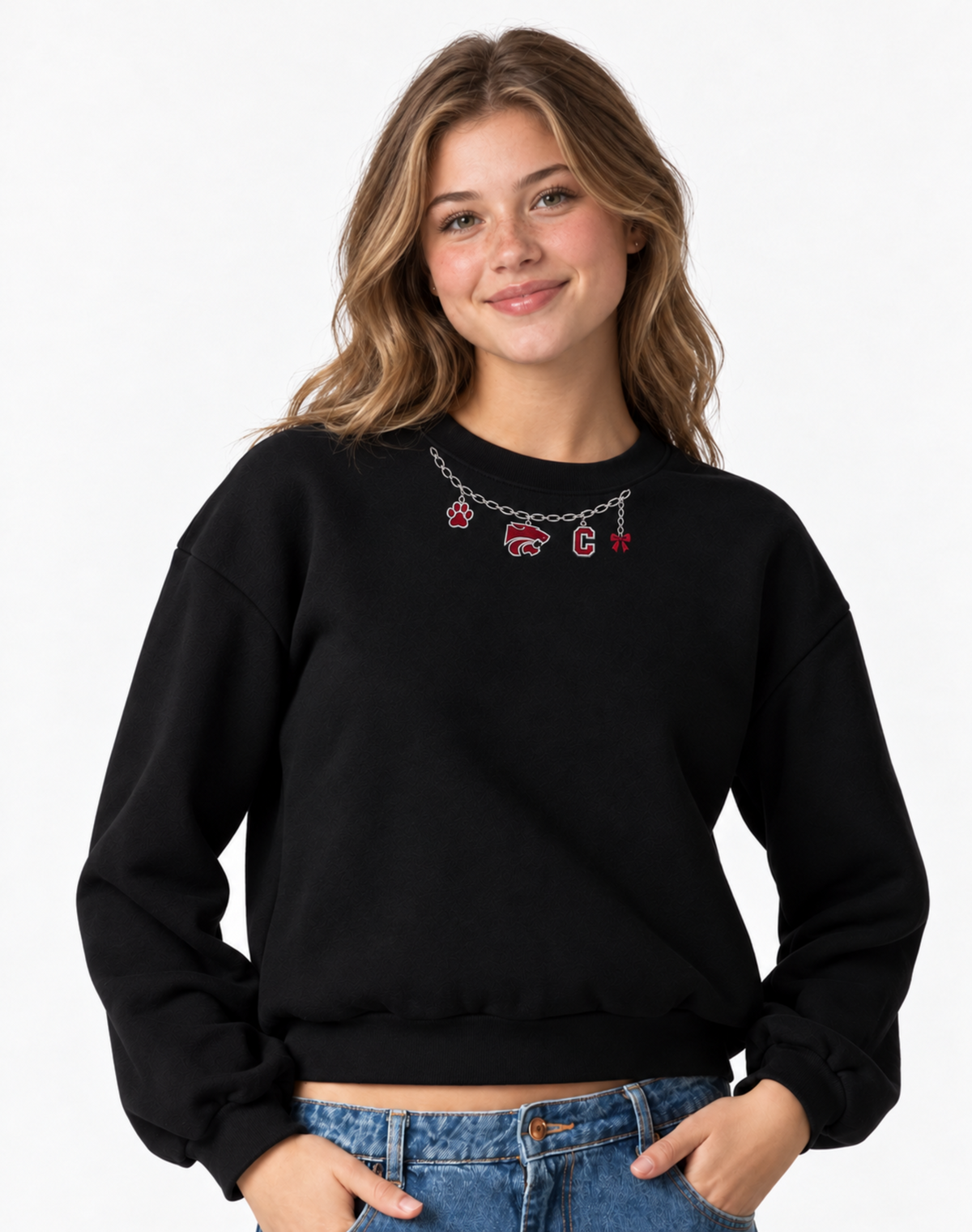 Central Wildcats Charm Necklace Embroidered Sweatshirt