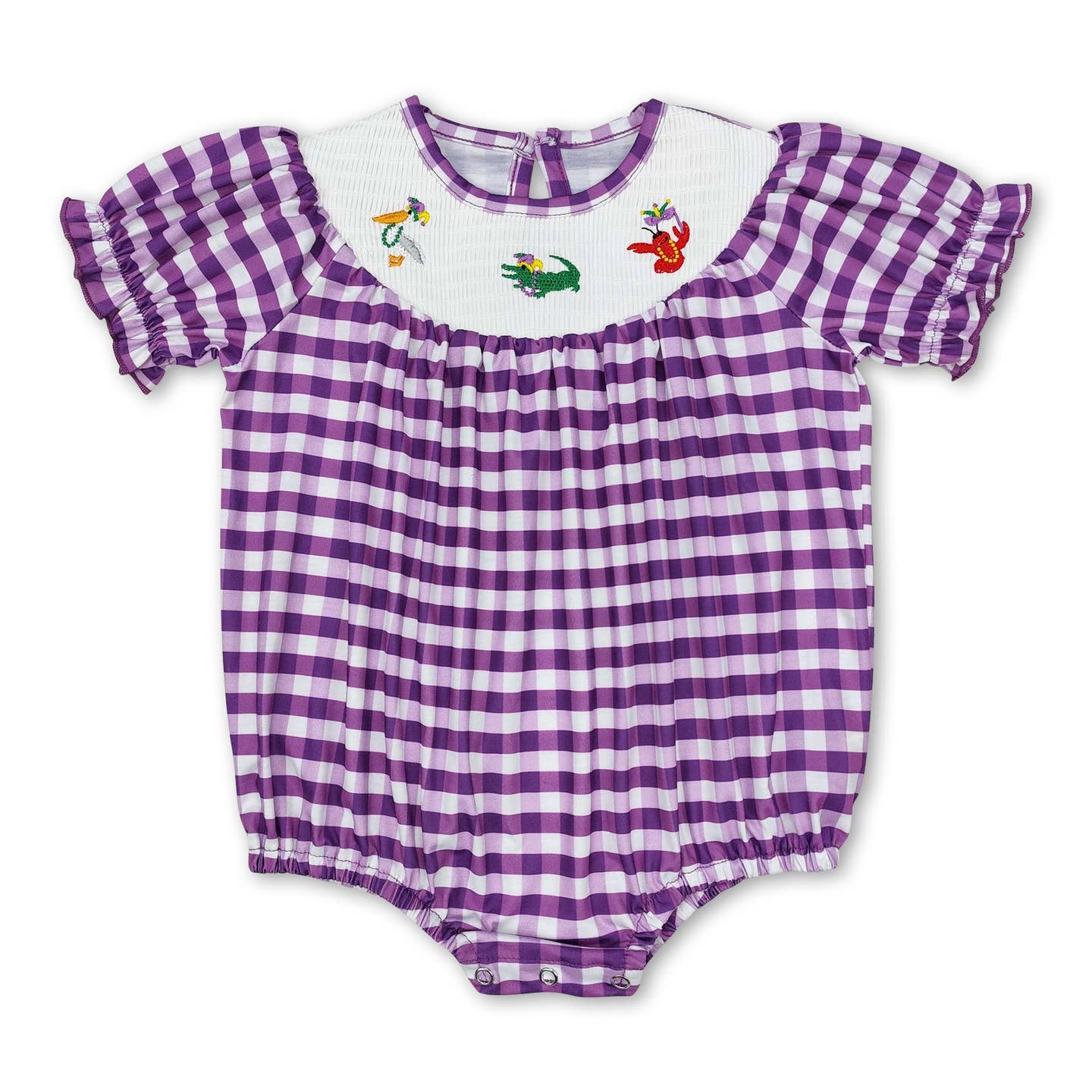 Purple Plaid Mardi Gras Romper - MUDBUGSBTQ