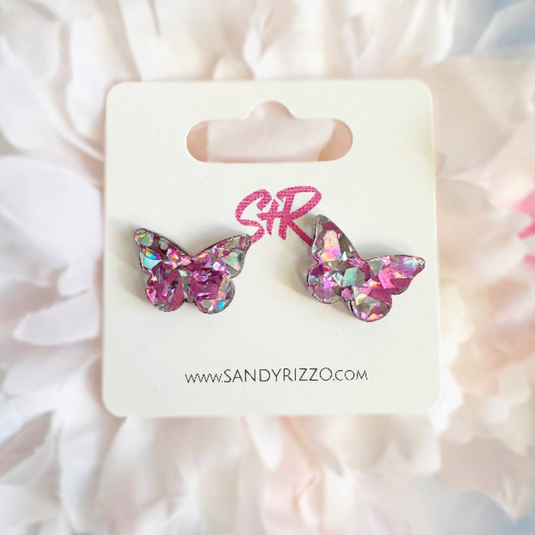 Glitter Butterfly Studs - MUDBUGSBTQ