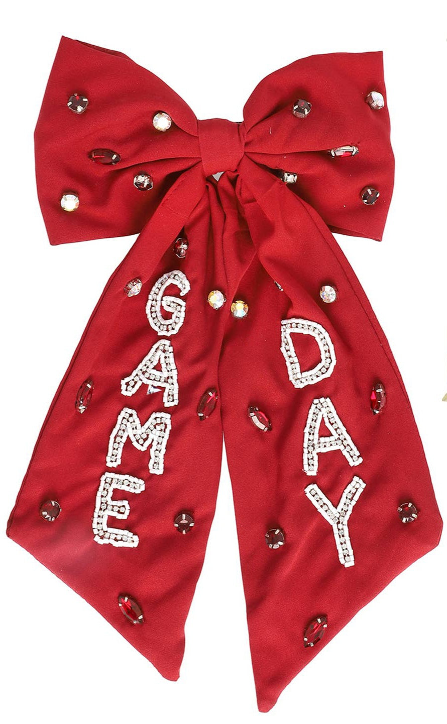 Girls Burgundy Game Day Bow Hair Clip - MUDBUGSBTQ