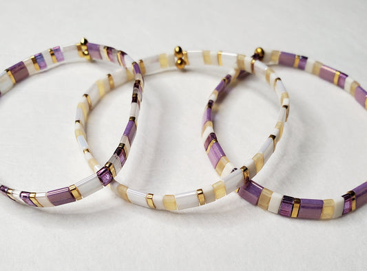 Purple and Gold Bracelet Tila Stack - MUDBUGSBTQ