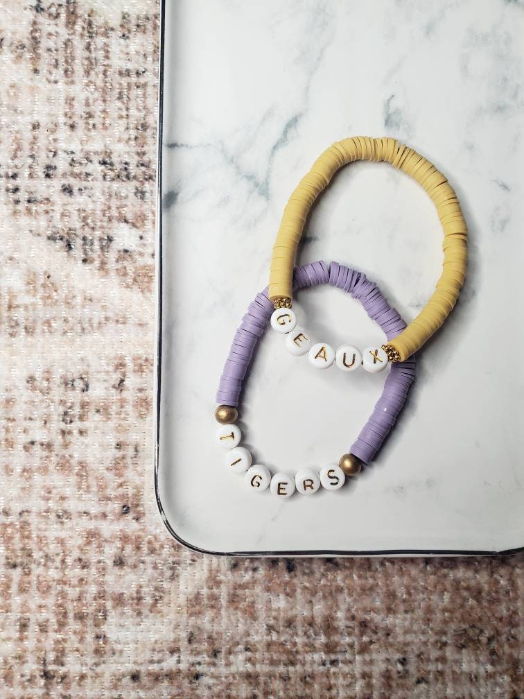 Tigers Heishi Bracelet - LSU Beaded Bracelet - Tigers Beaded Bracelet - Stacked Bracelet - MUDBUGSBTQ