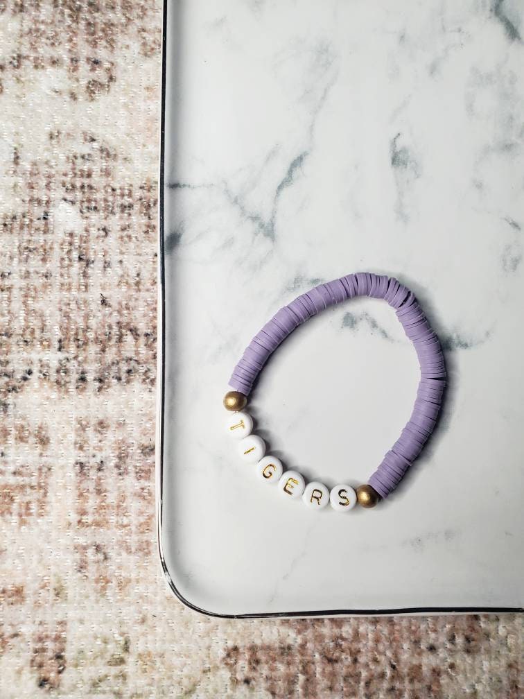 Tigers Heishi Bracelet - LSU Beaded Bracelet - Tigers Beaded Bracelet - Stacked Bracelet - MUDBUGSBTQ