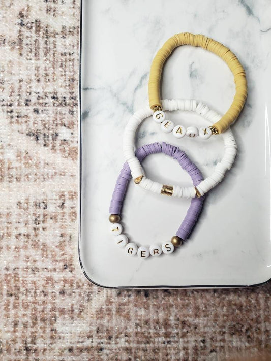 Tigers Heishi Bracelet - LSU Beaded Bracelet - Tigers Beaded Bracelet - Stacked Bracelet - MUDBUGSBTQ