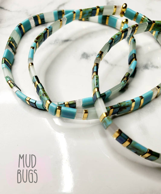 Aqua Miyuki Tila Bracelet - MUDBUGSBTQ