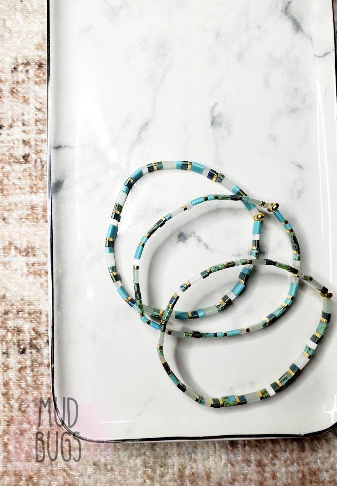 Aqua Miyuki Tila Bracelet - MUDBUGSBTQ