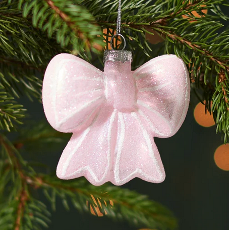 Glittered Bow Ornament Set