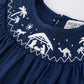 Navy Nativity Smocked Romper