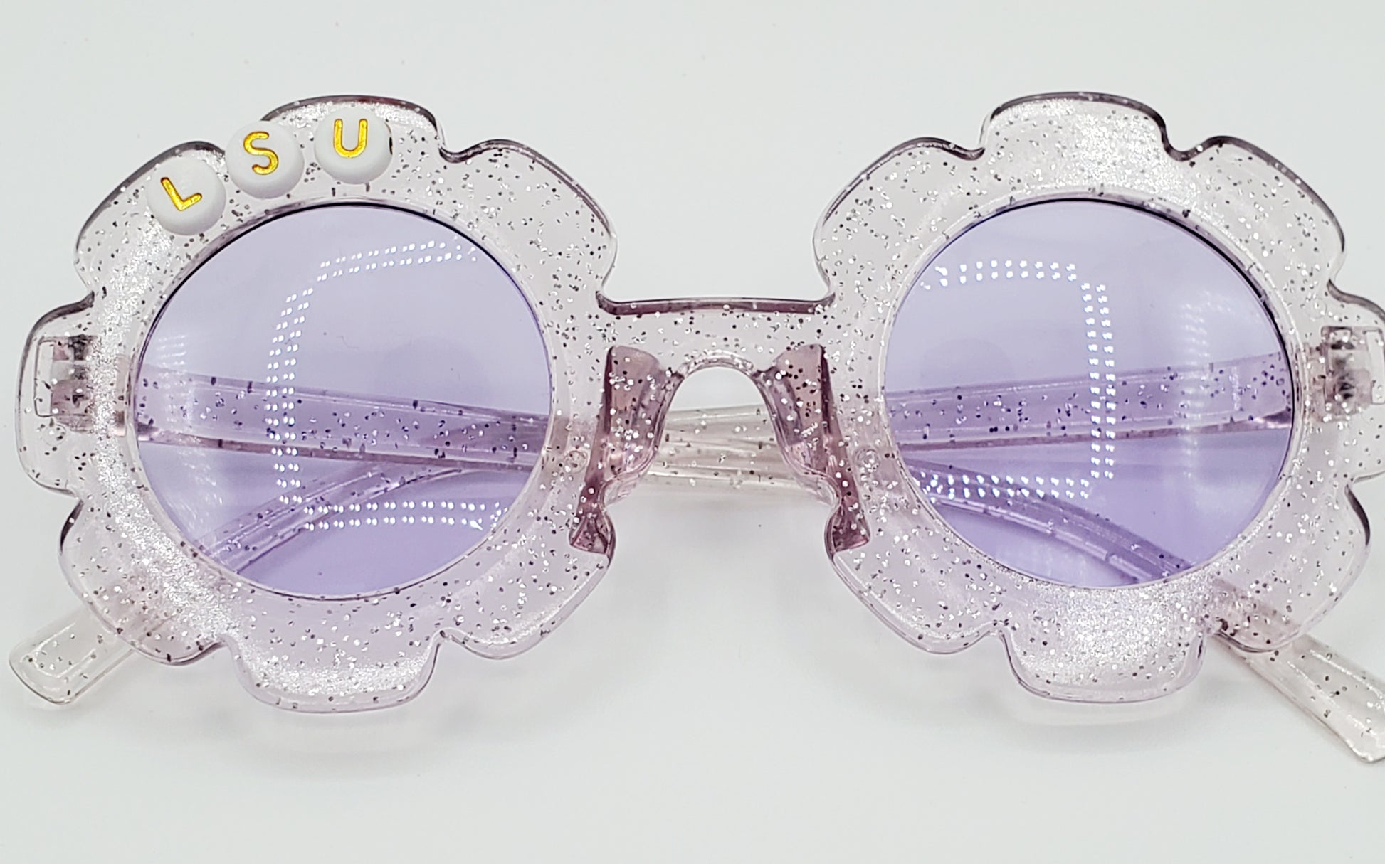 Purple Glitter L S U Kid Sunglasses - MUDBUGSBTQ