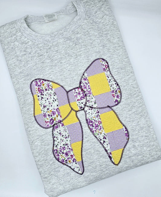 Purple & Yellow Patchwork Bow Sweatshirt