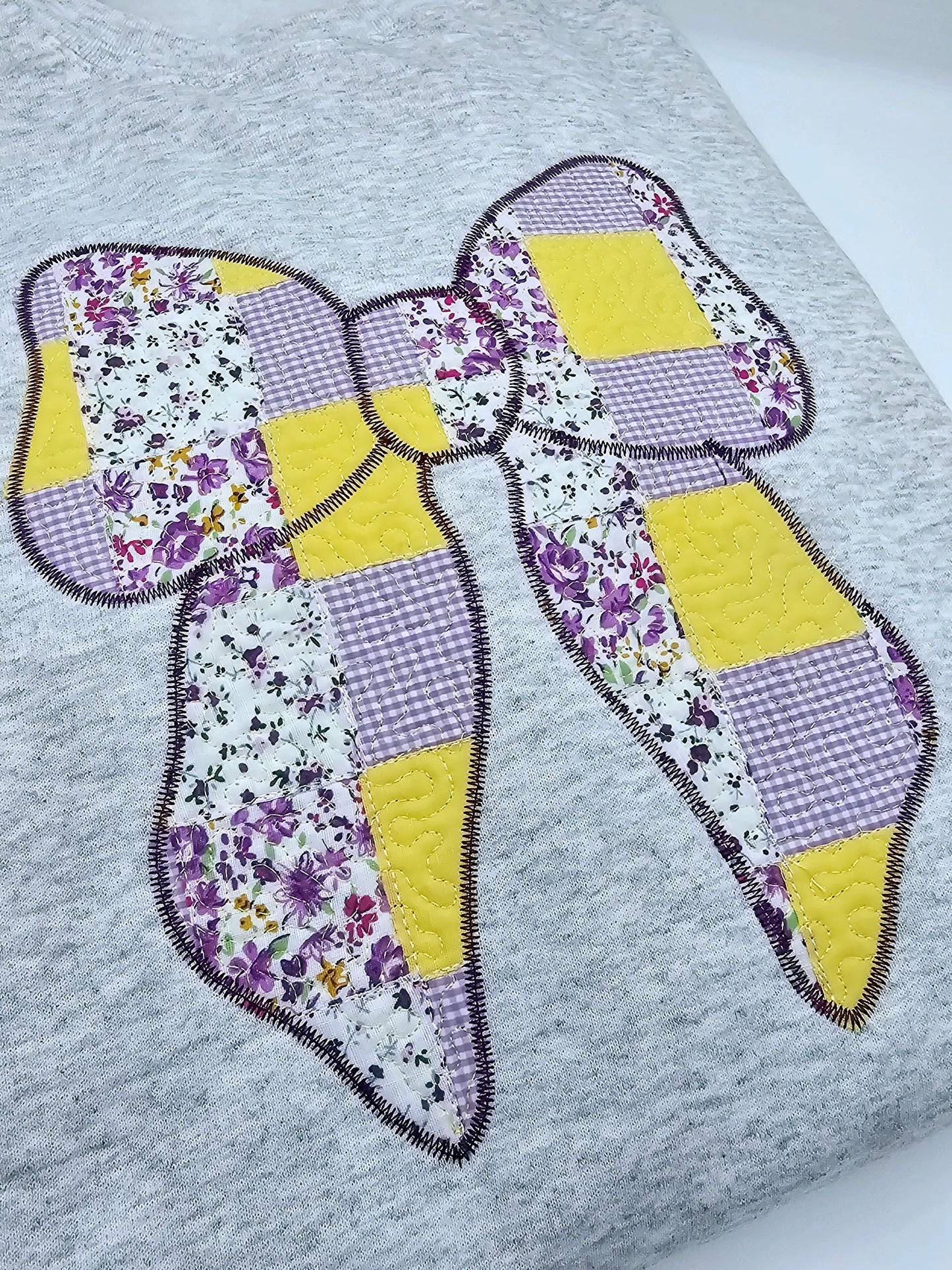 Purple & Yellow Patchwork Bow Sweatshirt