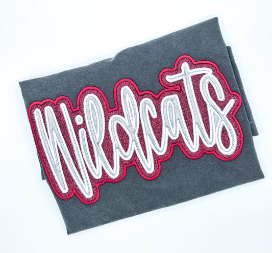 Wildcats (maroon & silver) Double Applique Tee - MUDBUGSBTQ