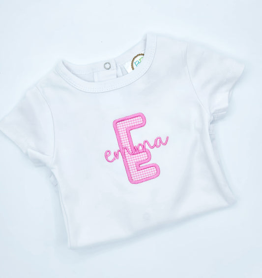 Girls Pink Gingham Initial Applique