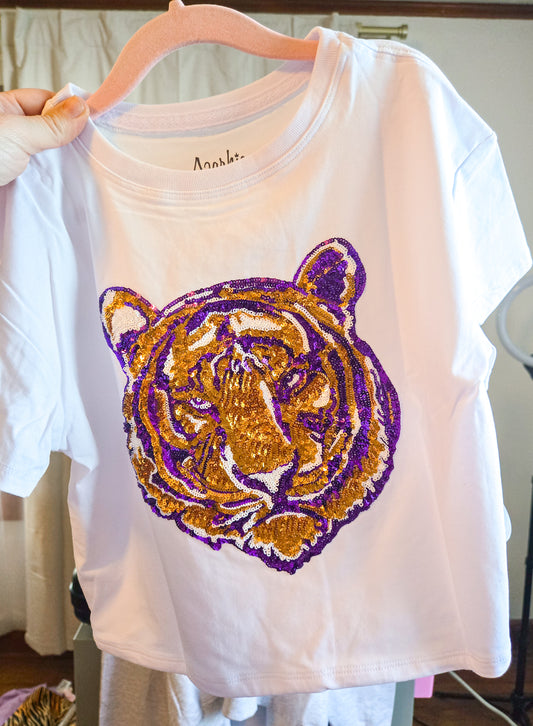 Azarhia Girls Sequin Tiger Boxy Tee