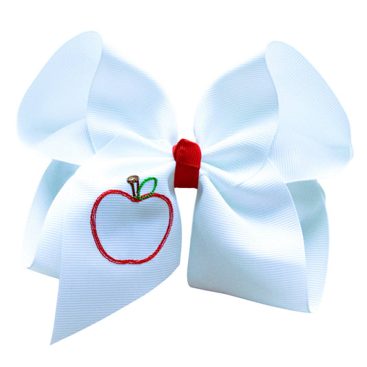 Apple Embroidered Hair Bow - MUDBUGSBTQ