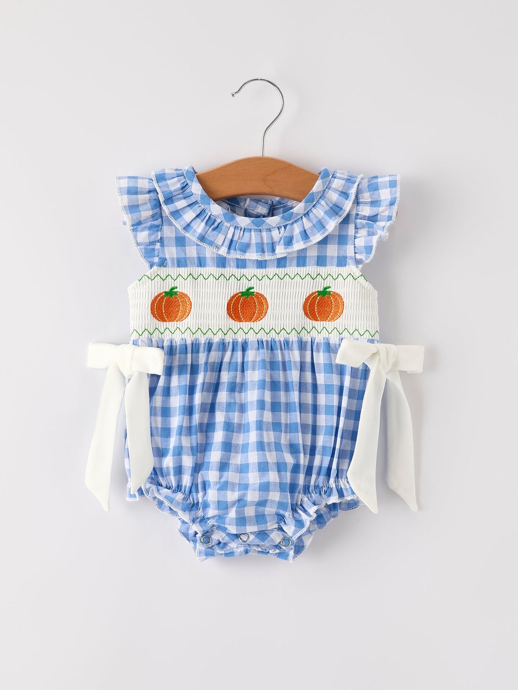 Girl Fall Blue Smocked Romper - MUDBUGSBTQ