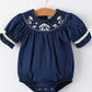 Navy Nativity Smocked Romper
