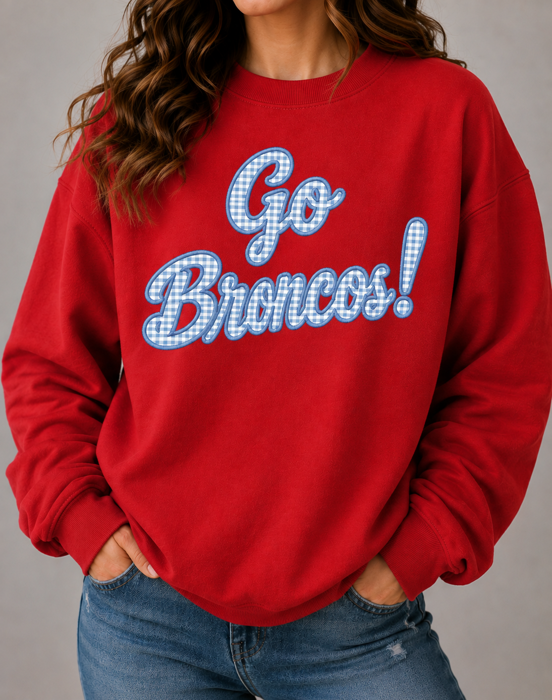 Go Broncos! Gingham Retro Applique Sweatshirt