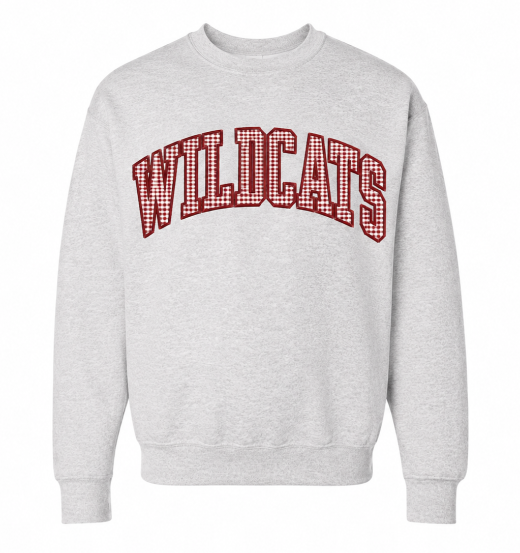 Maroon & White Gingham Wildcat Applique Sweatshirt