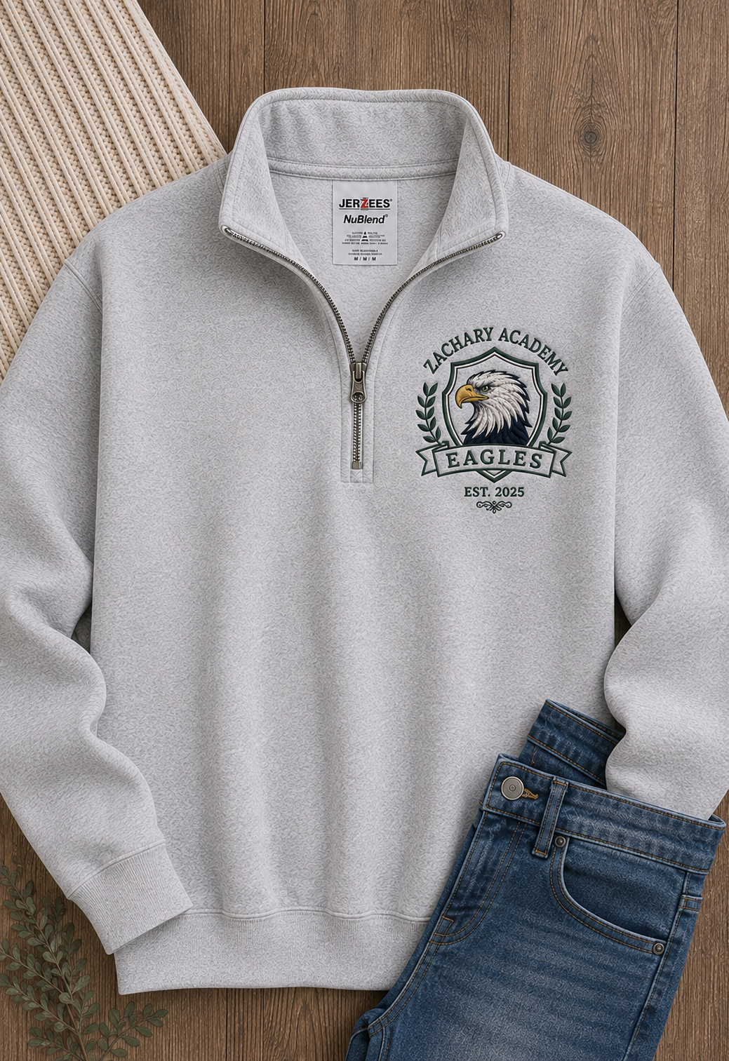 Zachary Academy Vintage Crest Quarter Zip Sweatshirt