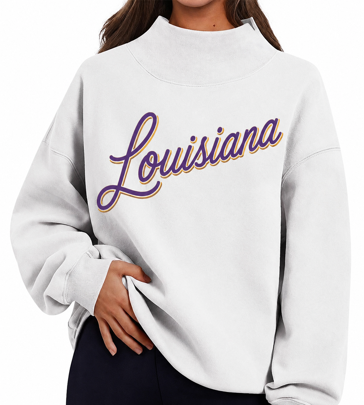 Louisiana White Mock Neck Sweatshirt
