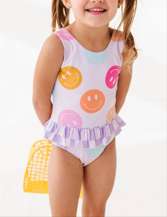 Smilies + Check Ruffle One Piece - MUDBUGSBTQ