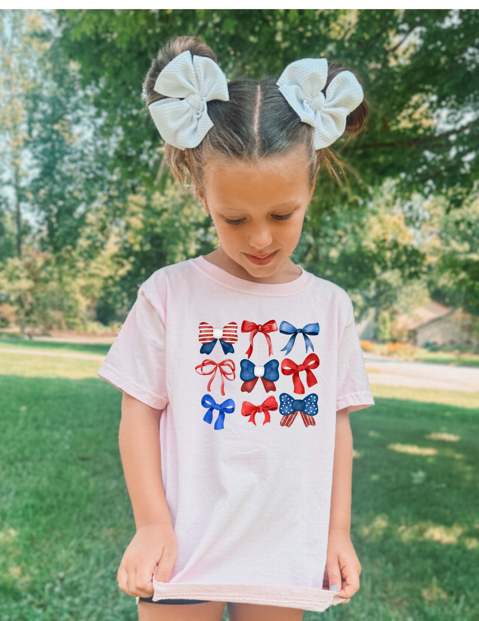 Girls Red White & Blue Bows Shirt - MUDBUGSBTQ