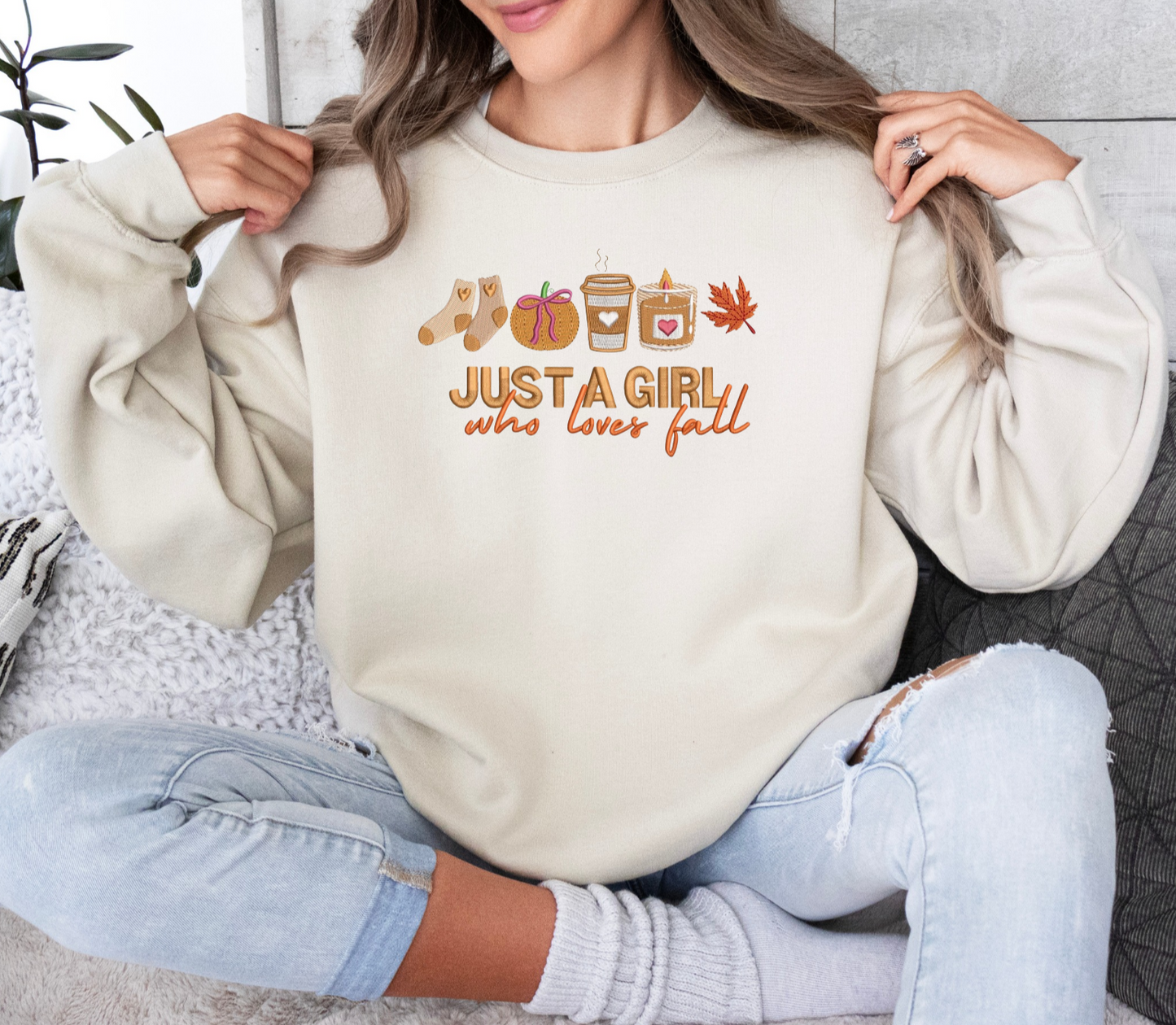 Just A Girl Embroidered Sweatshirt